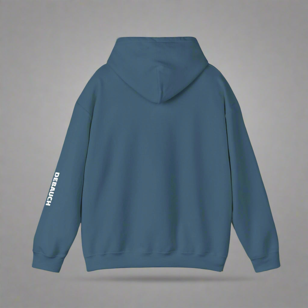 Distracted Cozy Hoodie in Indigo Blue - Back view of comfortable unisex ADHD awareness apparel