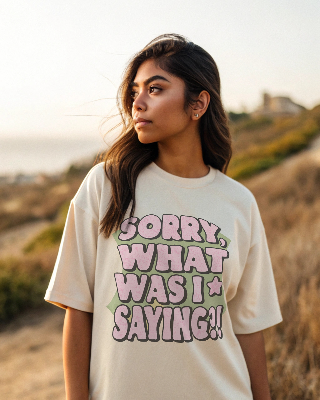 Sorry What Was I Saying Oversized T-Shirt - Front view of comfortable unisex apparel for ADHD awareness
