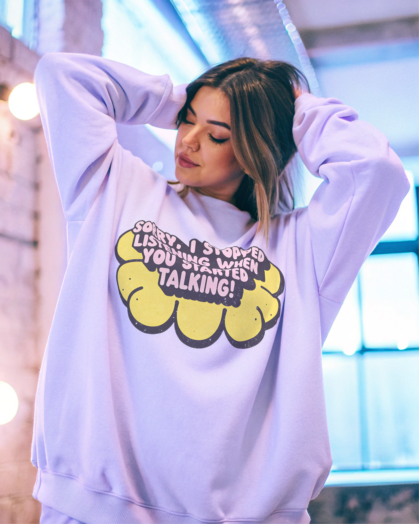 Stopped Listening Heavy Fabric Crewneck Sweatshirt - Front view of comfortable unisex apparel for ADHD awareness