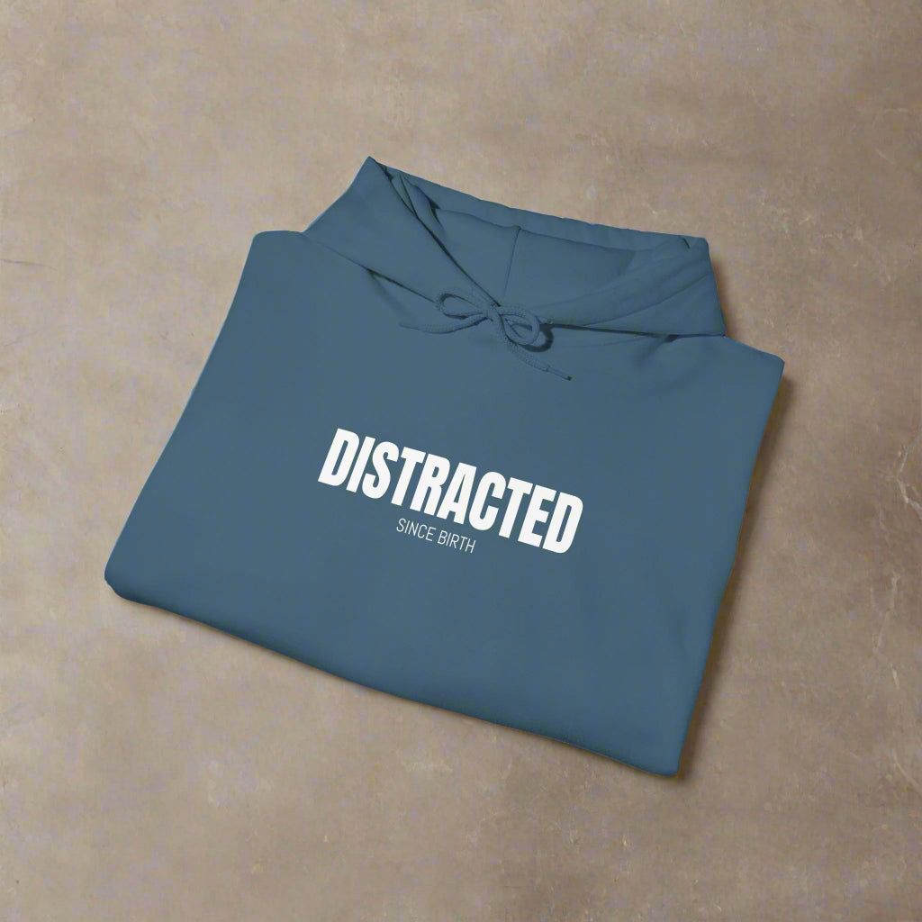 Distracted Cozy Hoodie in Indigo Blue - Fabric detail showing soft fleece texture of sensory-friendly apparel