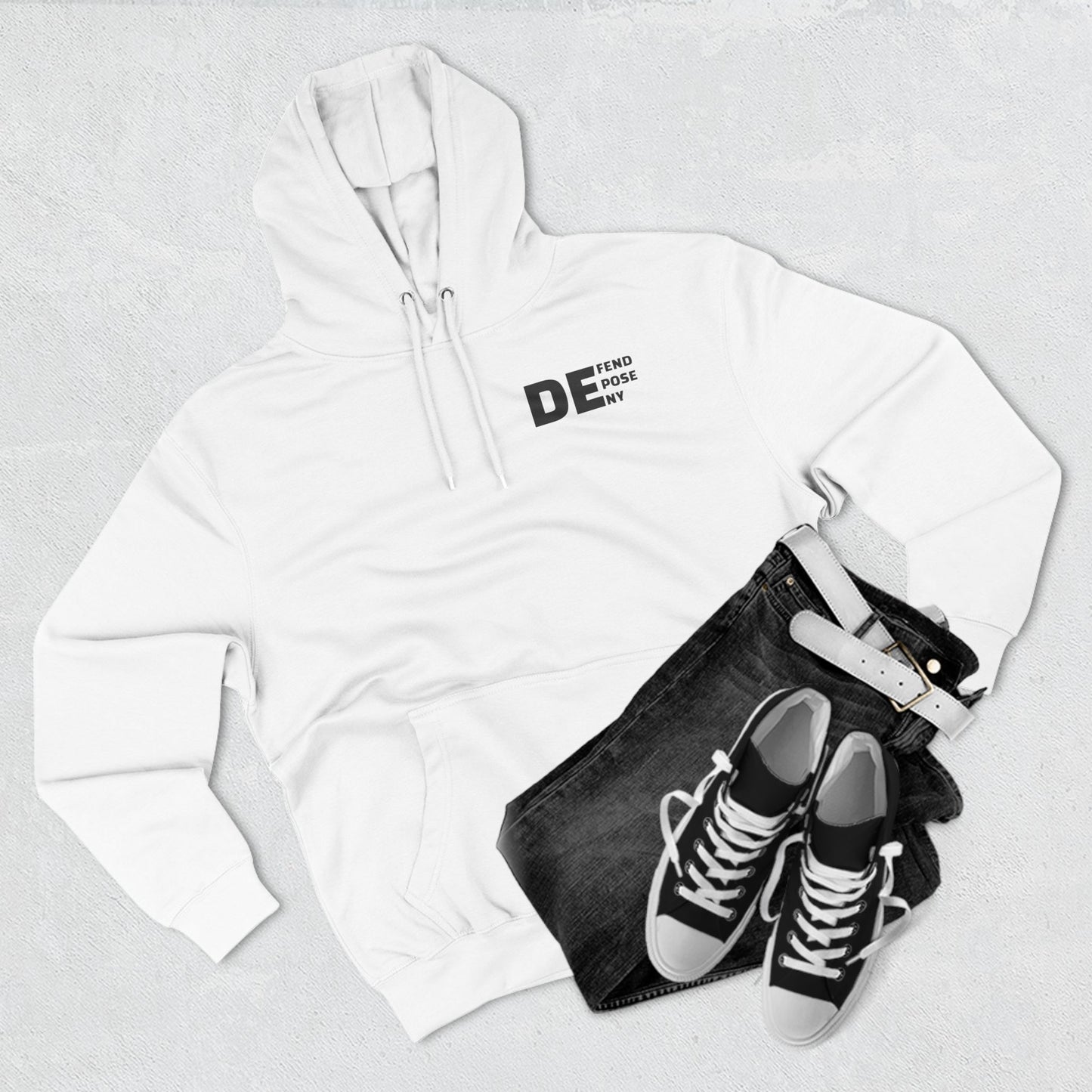 Defend, Depose, Deny Hoodie, DTG,  Front and Back, Premium Quality Fabric