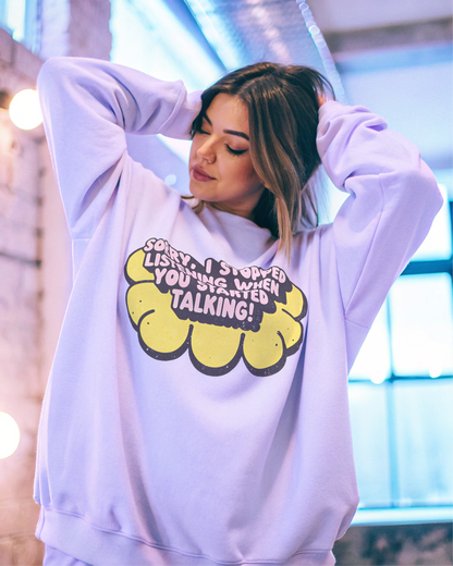 Stopped Listening Heavy Fabric Crewneck Sweatshirt - Front view of comfortable unisex apparel for ADHD awareness