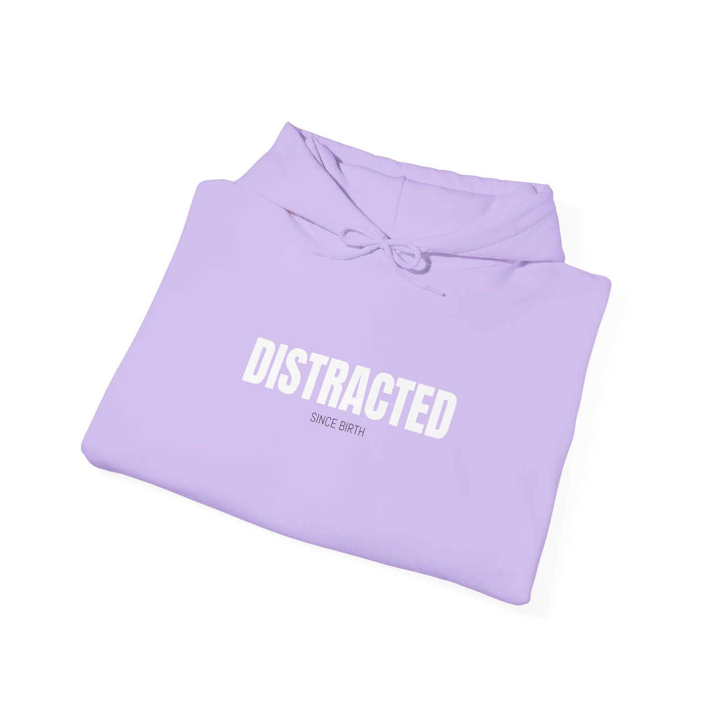 Distracted Cozy Hoodie in Safety Pink/Orchid Purple - Model wearing comfortable sensory-friendly hoodie