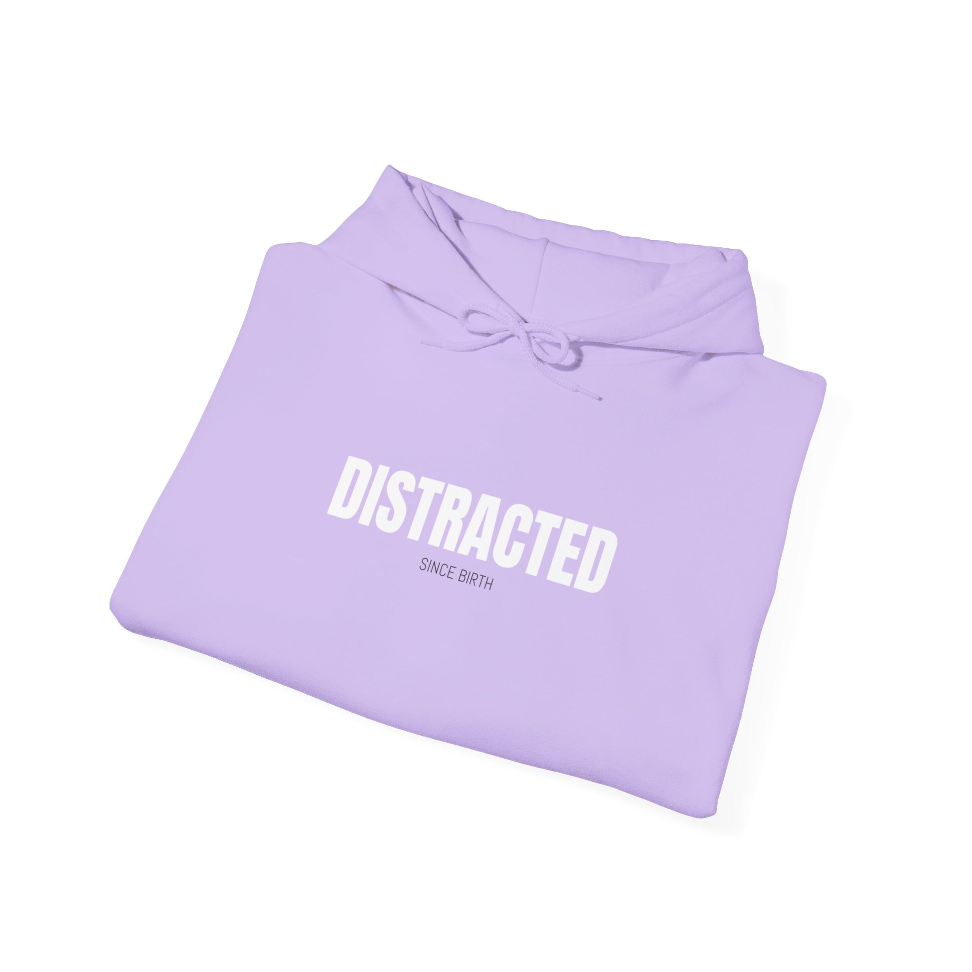Distracted Cozy Hoodie in Safety Pink/Orchid Purple - Model wearing comfortable sensory-friendly hoodie