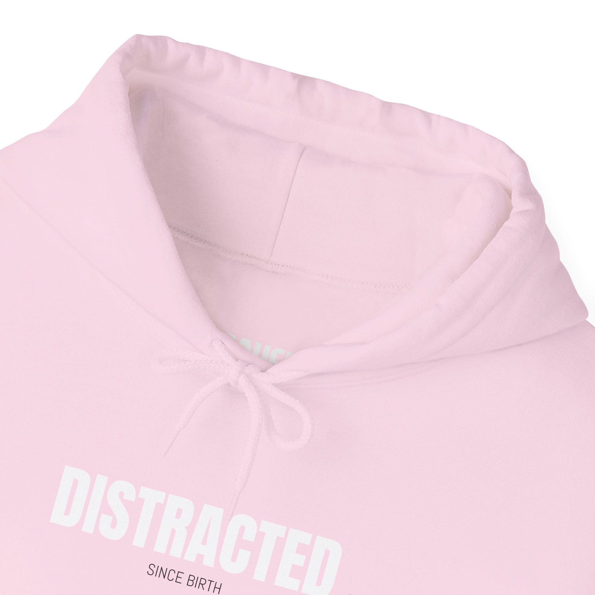 Distracted Cozy Hoodie in Light Pink - Lifestyle image featuring comfortable ADHD awareness apparel