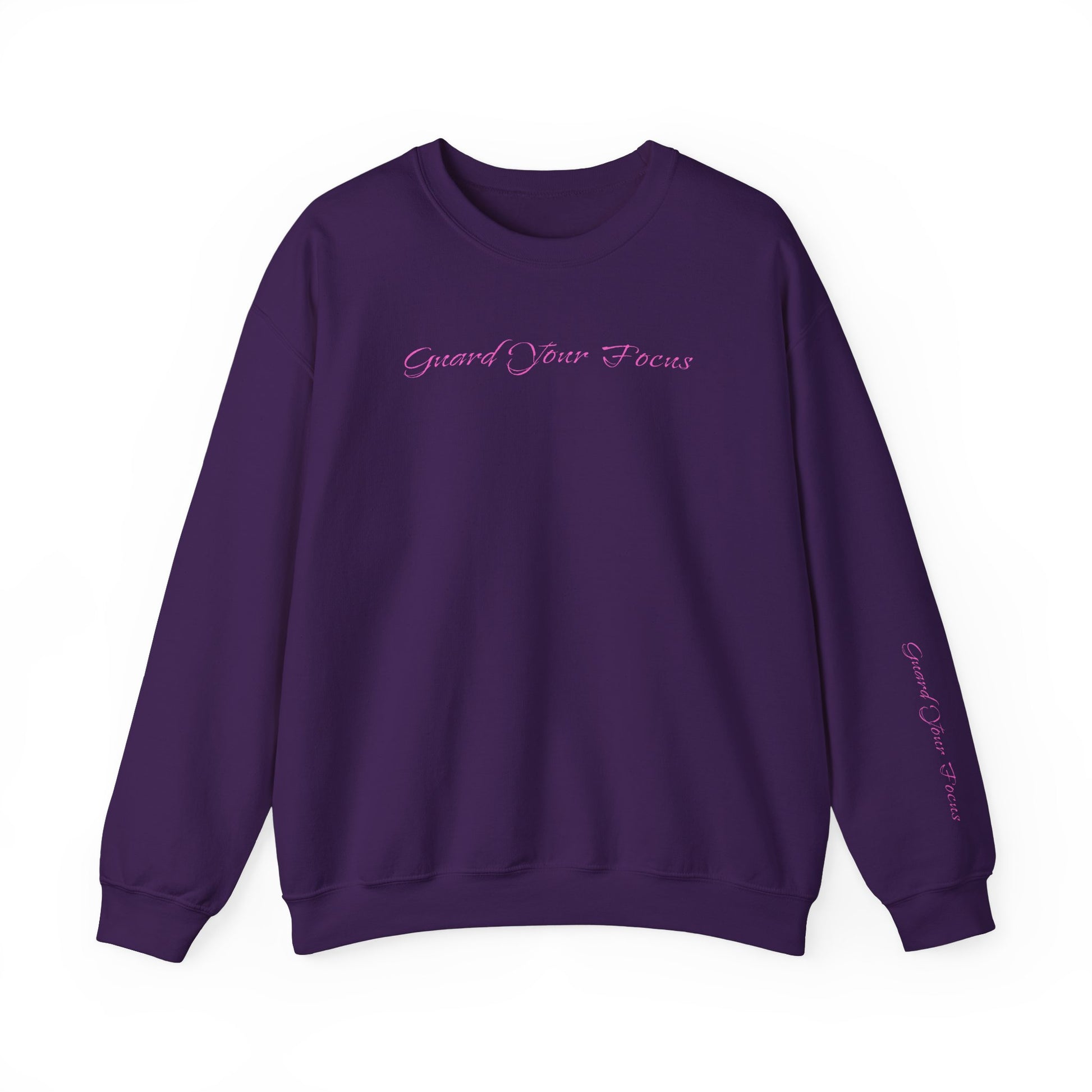 Guard Your Focus Heavy Crewneck Sweatshirt in Purple - Front view of comfortable unisex apparel for ADHD awareness