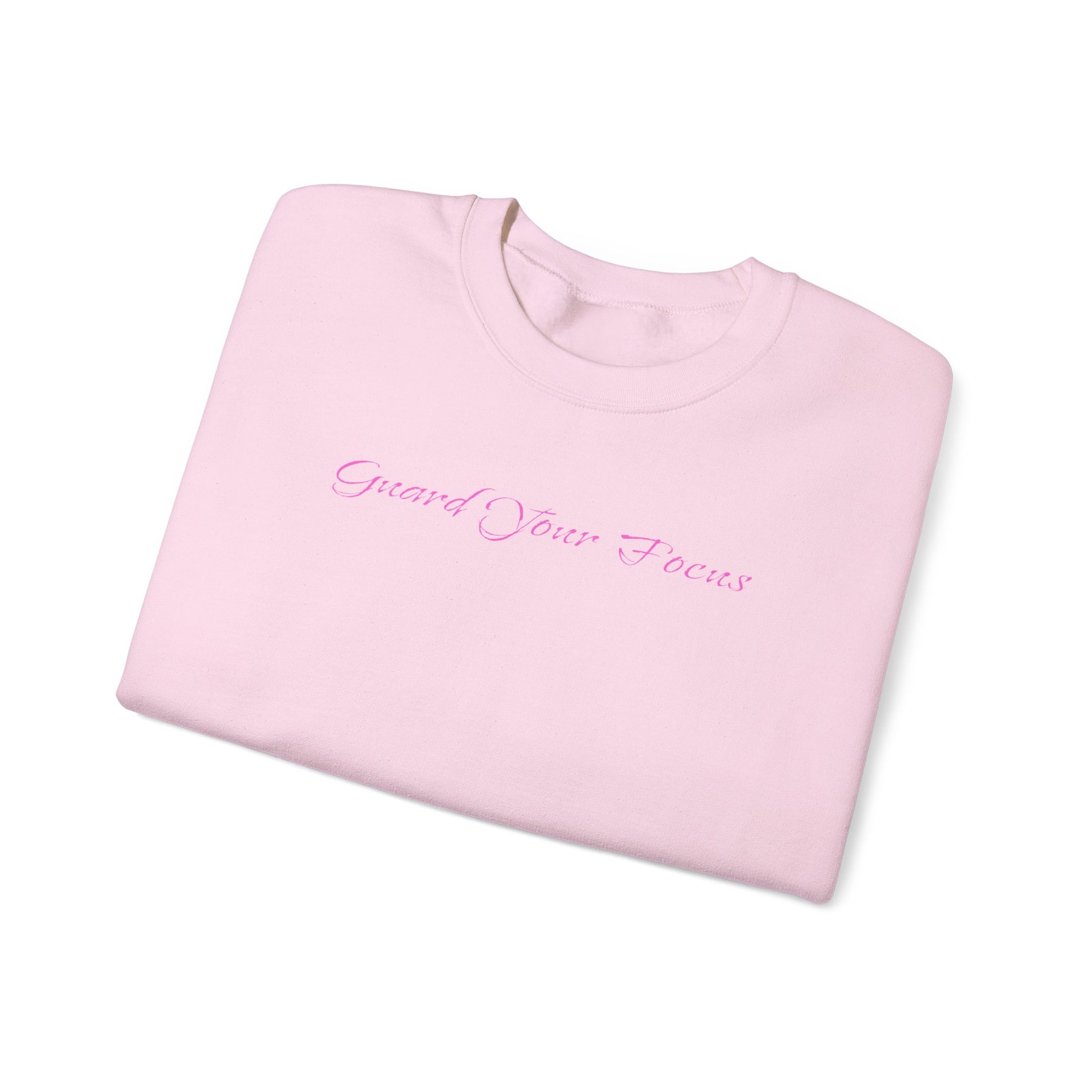 Guard Your Focus Heavy Crewneck Sweatshirt in Soft Pink - Folded view showing comfortable heavy fabric